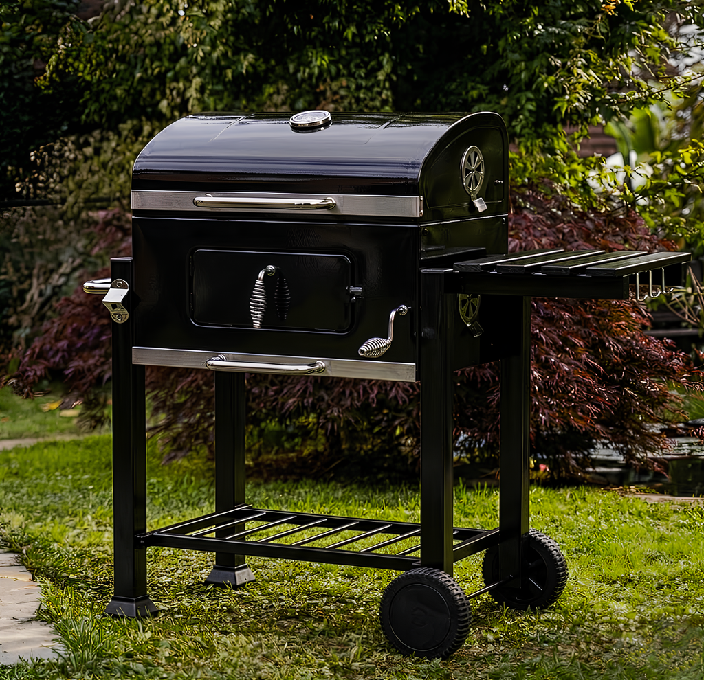 Barbecue chariot charbon de bois avec grilles et étagères | Nomad