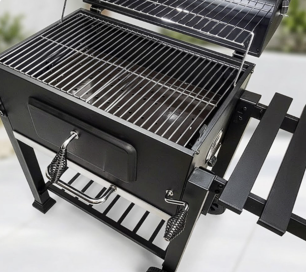 Barbecue chariot charbon de bois avec grilles et étagères | Nomad