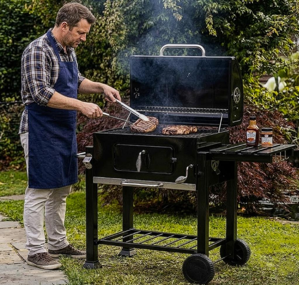 Barbecue chariot charbon de bois avec grilles et étagères | Nomad