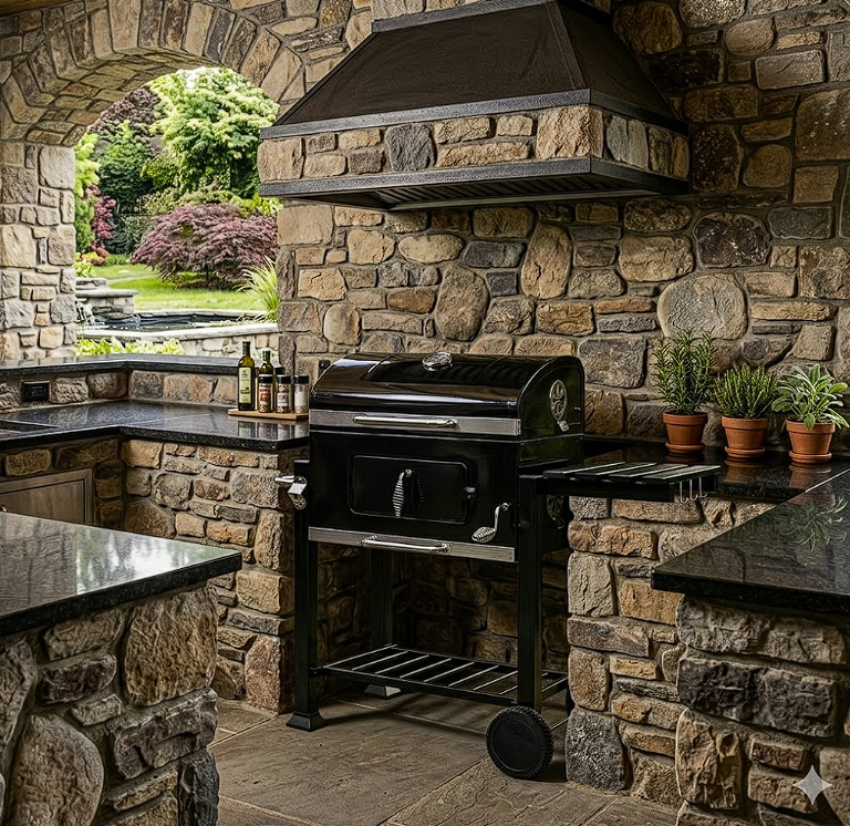 Barbecue chariot charbon de bois avec grilles et étagères | Nomad