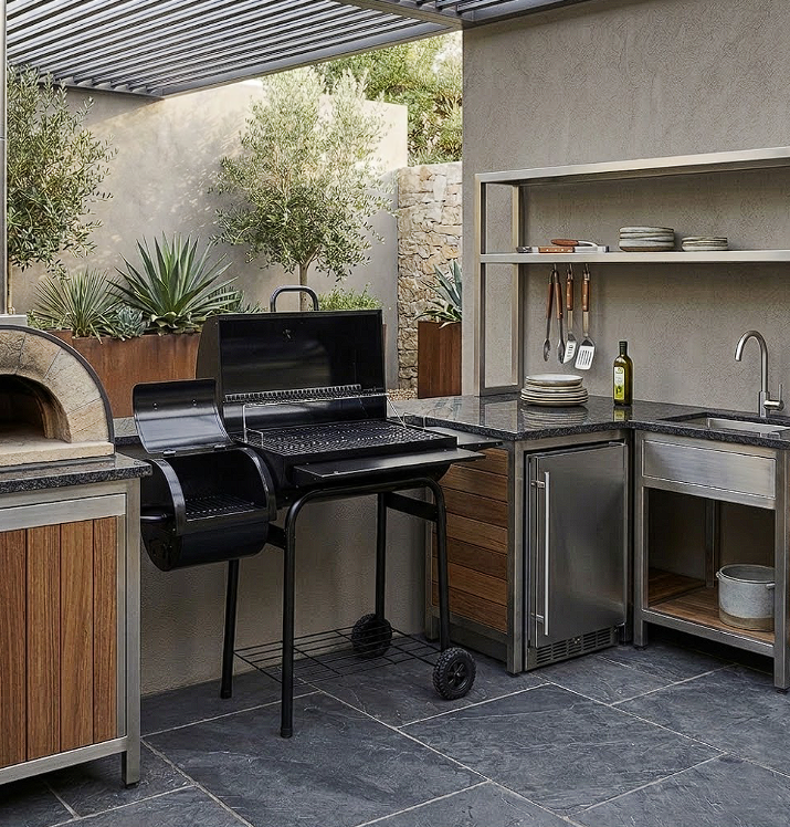 Barbecue charbon de bois autoportant 2 niveaux acier | Forge