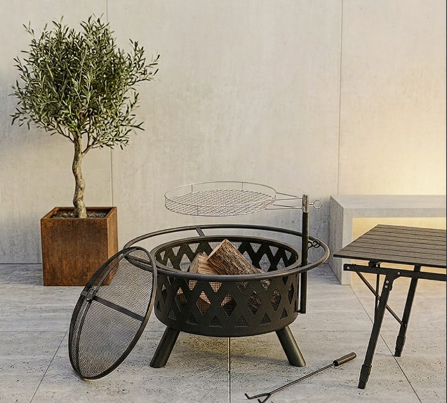 Brasero réglable en fonte avec grille suspendue | Pyron