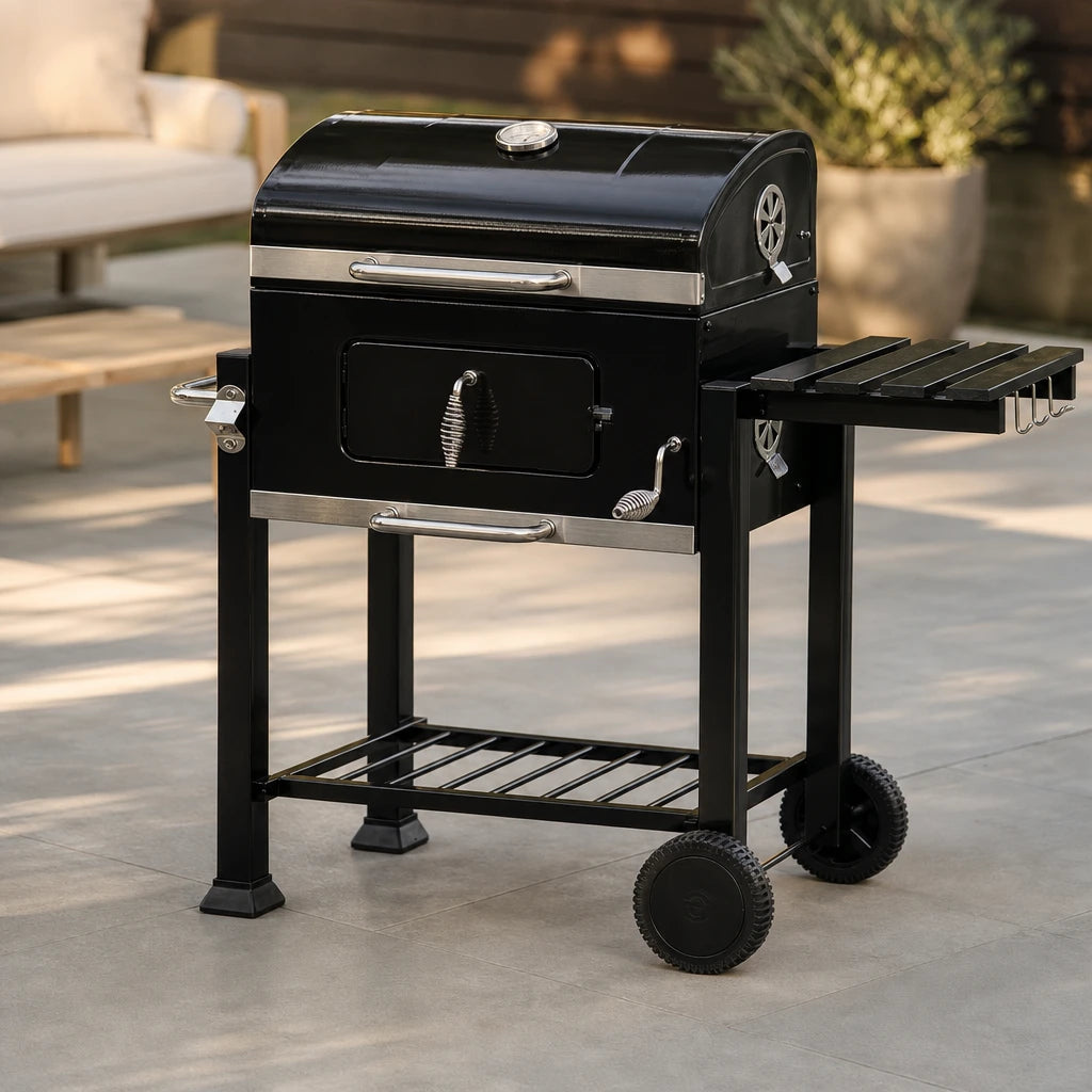 Barbecue chariot charbon de bois avec grilles et étagères | Nomad