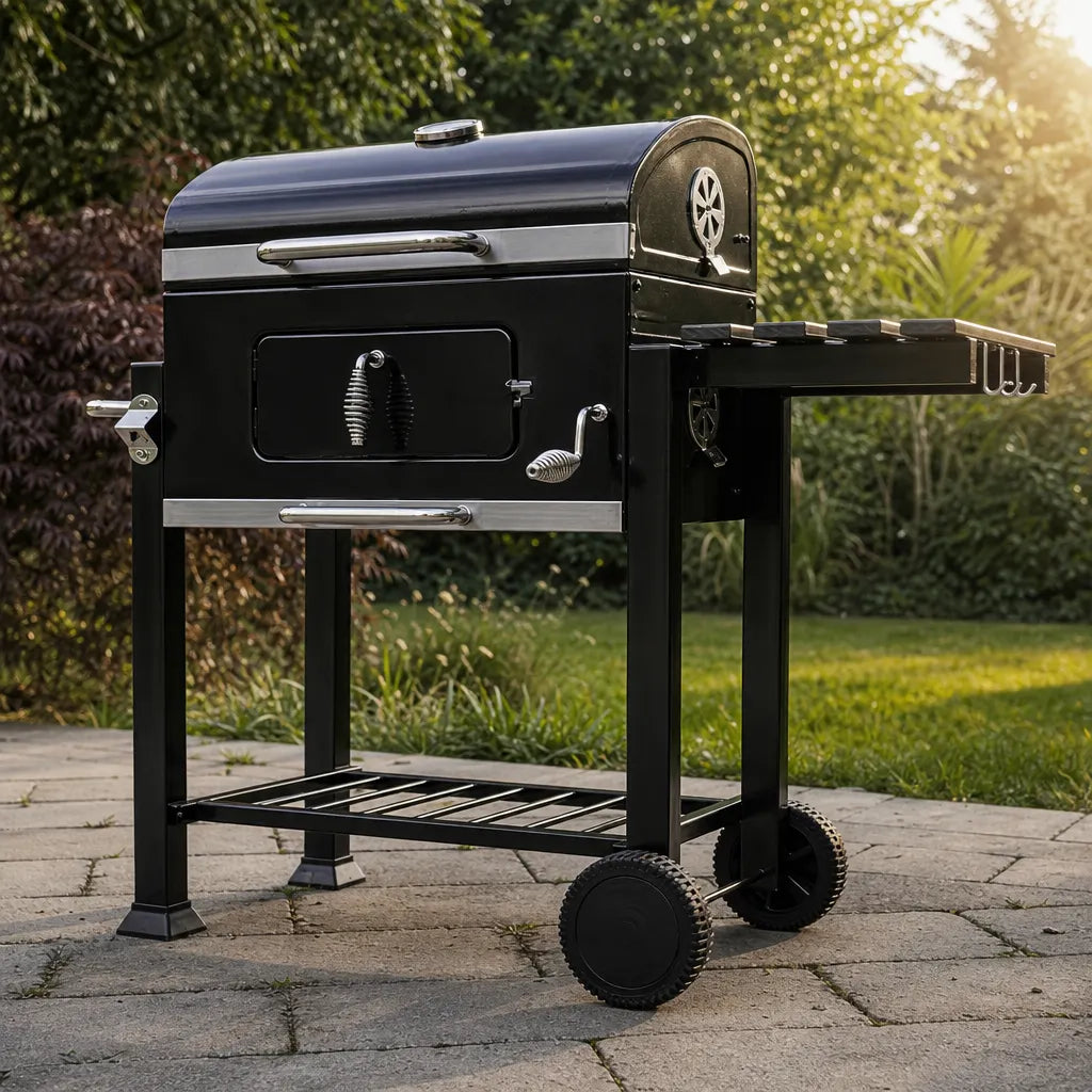 Barbecue chariot charbon de bois avec grilles et étagères | Nomad