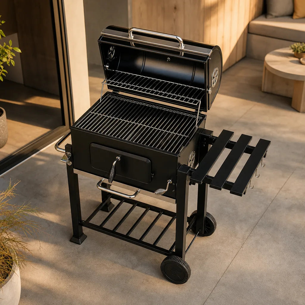 Barbecue chariot charbon de bois avec grilles et étagères | Nomad