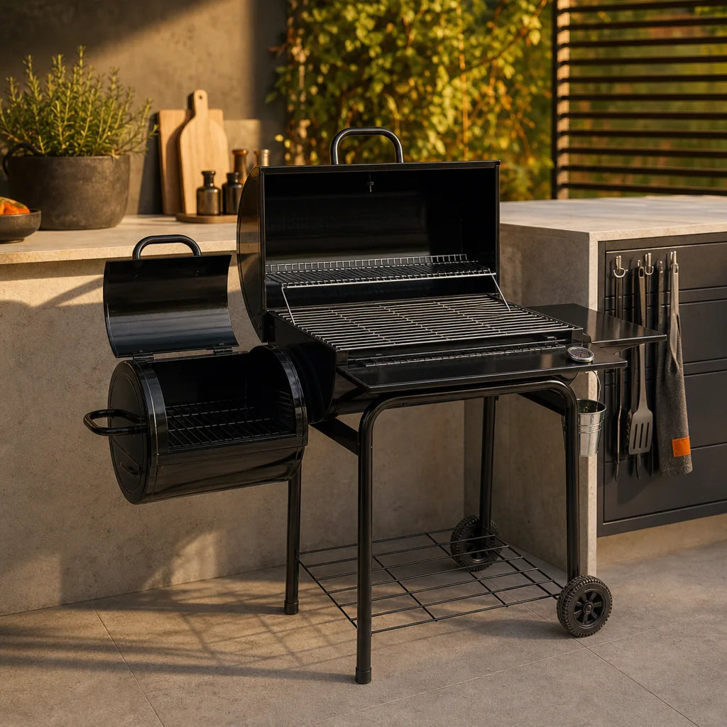 Barbecue charbon de bois autoportant 2 niveaux acier | Forge