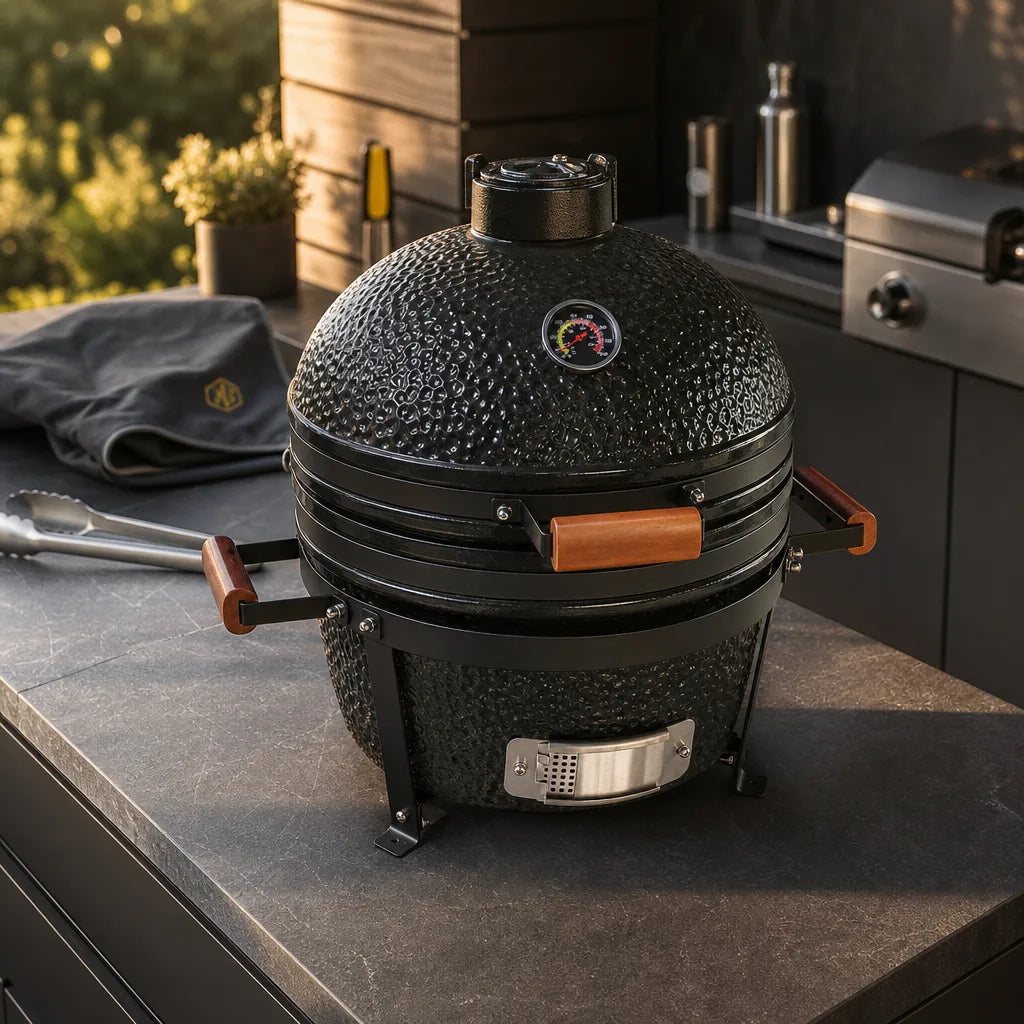 Barbecue Kamado en Céramique 22 pouces avec Thermomètre pour Cuisson au Charbon | Kora