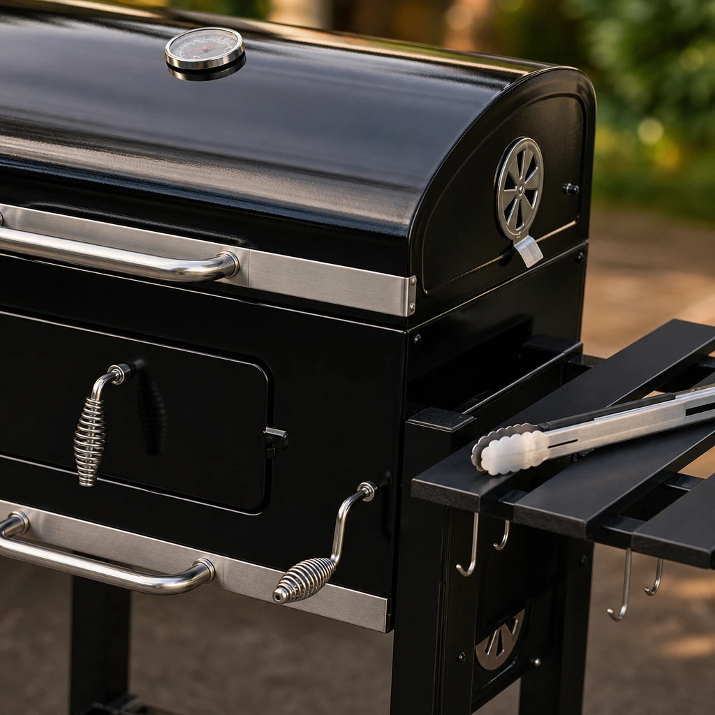 Barbecue chariot charbon de bois avec grilles et étagères | Nomad