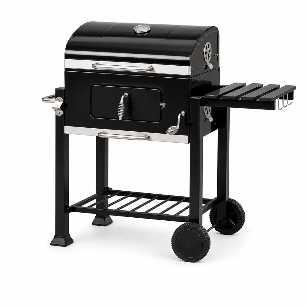 Barbecue chariot charbon de bois avec grilles et étagères | Nomad