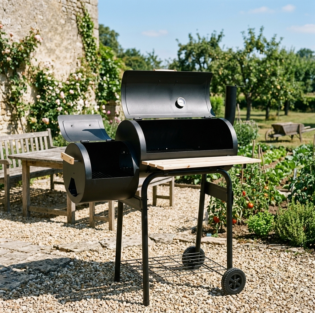 Fumoir barbecue charbon avec foyer latéral et thermomètre | Smoky