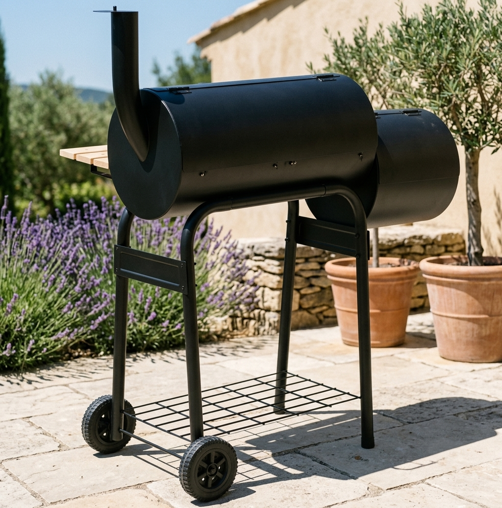 Fumoir barbecue charbon avec foyer latéral et thermomètre | Smoky