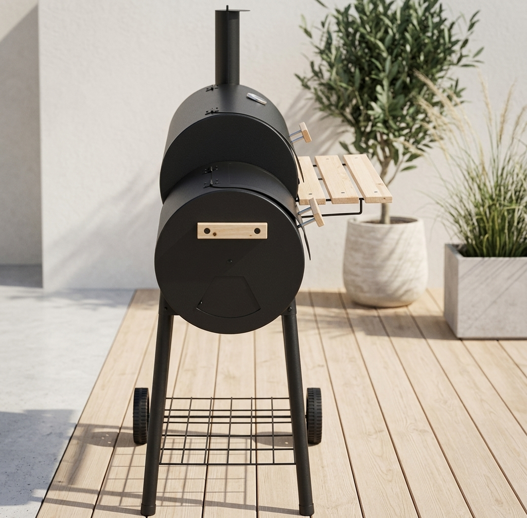 Fumoir barbecue charbon avec foyer latéral et thermomètre | Smoky