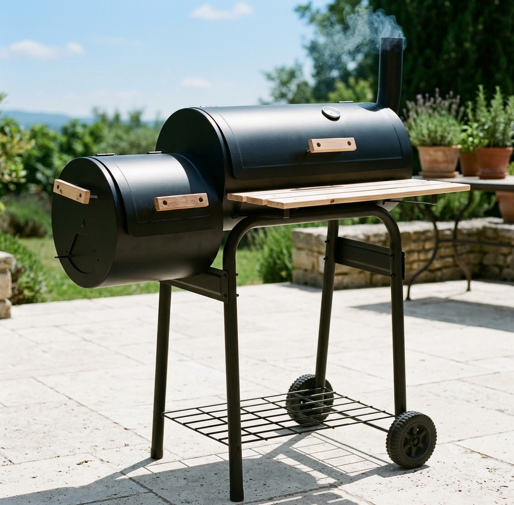 Fumoir barbecue charbon avec foyer latéral et thermomètre | Smoky