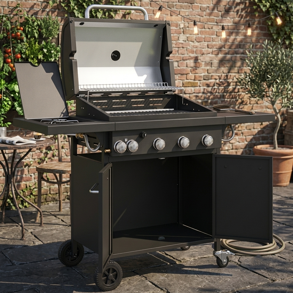 Barbecue à gaz 5 brûleurs avec réchaud latéral sur chariot | Titan