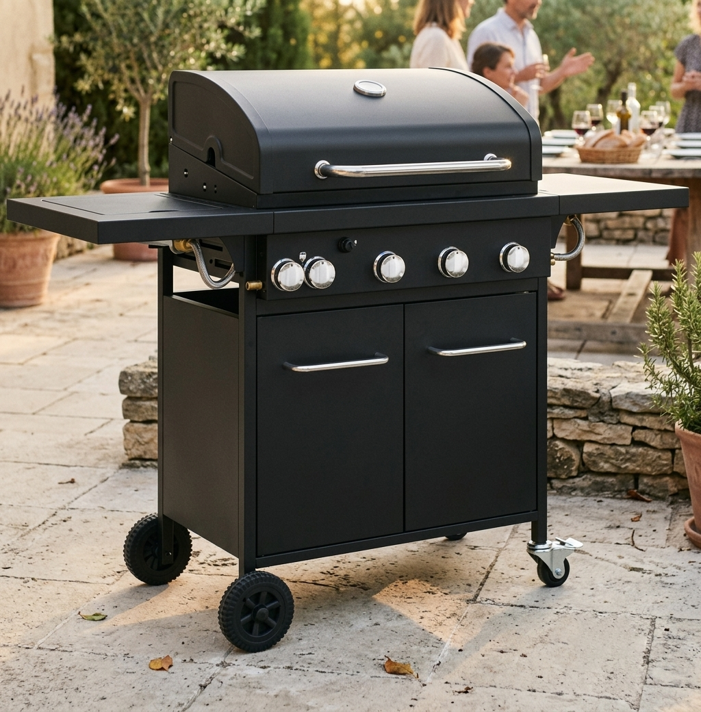 Barbecue à gaz 5 brûleurs avec réchaud latéral sur chariot | Titan
