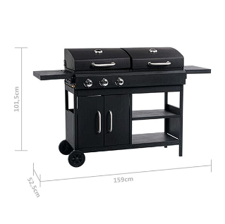 Barbecue combiné gaz et charbon 3 brûleurs sur chariot | Vulcano